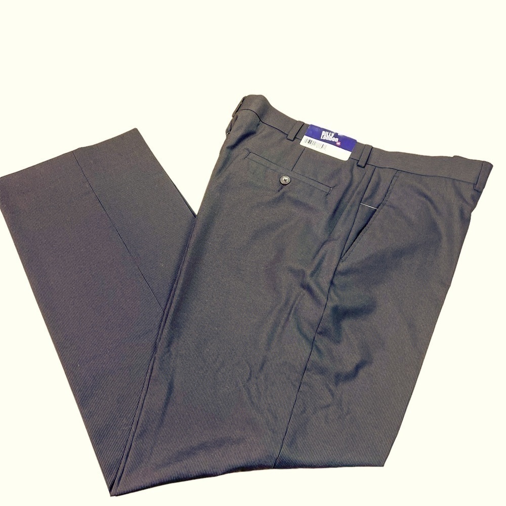 New! Billy London Men's Modern Fit Dress Pants, Gray & Brown Pinstriped - Picture 3 of 9